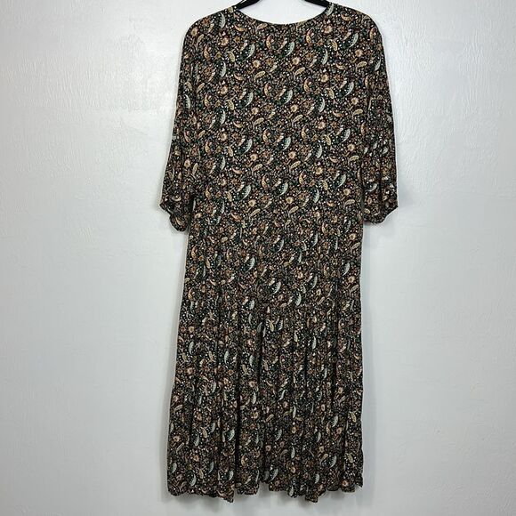 Zara Bohemian Paisley Print V-neck 3/4 Sleeve Midi Dress Size M - Picture 4 of 10